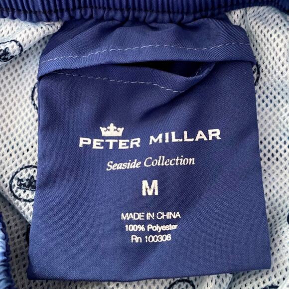 PETER MILLAR Seaside Swim Trunks Skull & Shark Tooth Print Mens Sz M Blue Beach - Picture 9 of 10